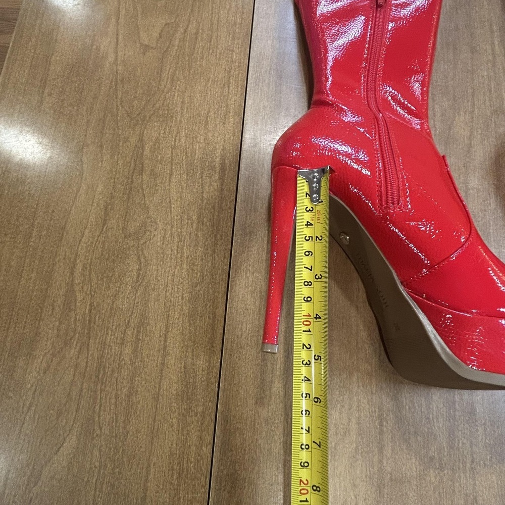 Thalia Sodi Silena Boots Womens Size 7.5 Red Thigh High Platform Stiletto Zip - Picture 3 of 7